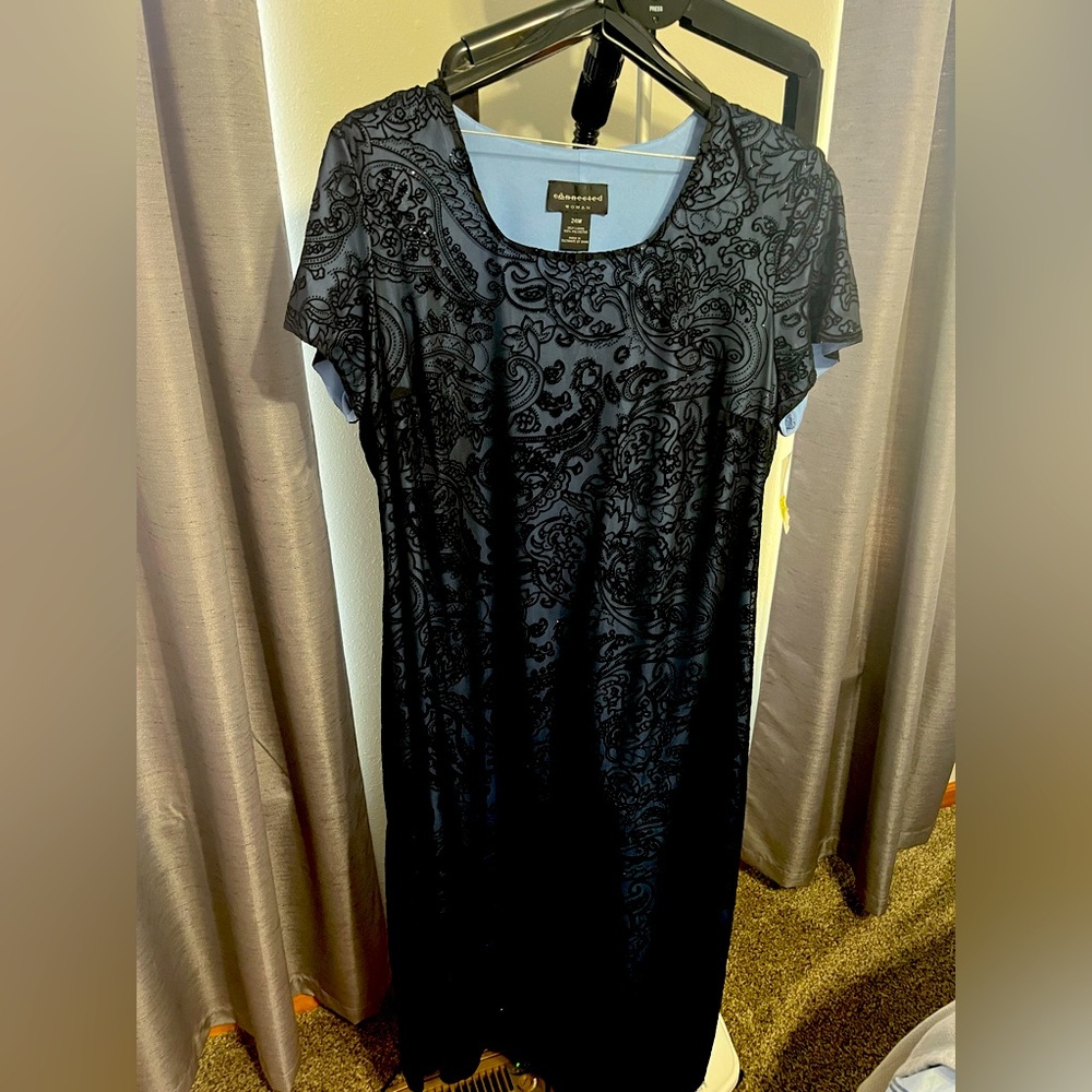 NWT Size 24W Periwinkle with Black Overlay Formal Dress